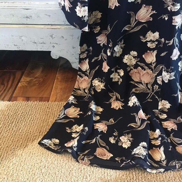 NEW Boho Navy Floral 3/4 Sleeve Tunic Tie Dress - Picture 6 of 8